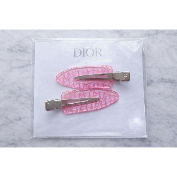 Dior Accessories - Dior Beauty Pink Hair Clips Set Logo Barrettes NEW